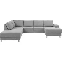 Ebuy24 Calverton Canapé d'angle avec chaise longue vers la droite en gris clair.