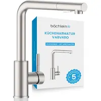 Bächlein Robinet de cuisine pivotant à 360° - inox brossé - Mitigeur monocommandé pour évier en inox avec flexible et douchette extractibles