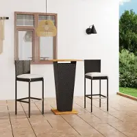 Prolenta Maison Exclusive - Ensemble bar de jardin 3 pièces avec coussins en polyrotin noir