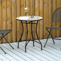 SUGIFT Table de jardin ronde en mosaïque de céramique résistante aux intempéries, table d'appoint, table de terrasse ou de balcon, structure métallique renforcée, rouge-bleu-blanc | Ø 60 x H 71 cm | 50 kg