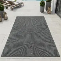 Carpetia Tapis d'extérieur à motif graphique ondulé, résistant aux intempéries, pour terrasse ou balcon, couleur anthracite, dimensions : 120 x 170 cm