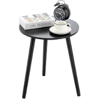 OEM Table d'appoint en bois, table de salon ronde, Ø 42 x 52 cm, table de chevet avec plateau, table de banc, porte-fleurs, robuste, noir