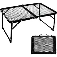 Famanu Petite table de camping pliable avec plateau résistant à la chaleur - Réglable en hauteur - Idéale pour les pique-niques, le camping, la pêche, les barbecues et le jardin