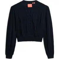 Superdry Lace Trim Smocked Long Sleeve Blouse Noir S Femme