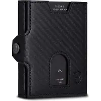 OEM Mini-porte-monnaie en cuir pour homme et femme avec protection RFID - noir-carbone - Mini-portefeuille avec bandeau à monnaie