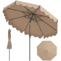 Costway Parasol 270 cm, parasol de jardin à 8 baleines, avec manivelle et volant, parasol de terrasse inclinable de 30° des deux côtés, parasol de marché marron