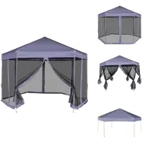 vidaXL Tente pop-up hexagonale avec 6 parois latérales bleu foncé 3,6x3,1 m - Pavillons & Tentes de réception
