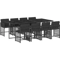 vidaXL Ensemble à manger de jardin 9pcs coussins noir résine tressée