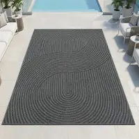 Teppichhome24 Tapis d'extérieur à motif graphique ondulé, résistant aux intempéries, pour terrasse ou balcon, couleur anthracite, dimensions : 240 x 340 cm