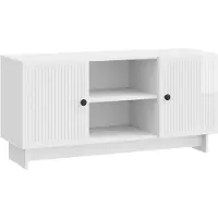 vidaXL Meuble TV 102 x 34,5 x 50 cm, blanc brillant, aggloméré