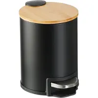 Relaxdays Poubelle de salle de bain , 3 l, poubelle cosmétique à fermeture automatique, couvercle en bambou, seau intérieur amovible, poubelle à pédale, noir