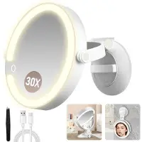 OEM Miroir de salle de bain électrique grossissant 30x avec ventouse, double face, éclairage LED, 3 réglages
