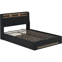 VitaliSpa Lit rembourré Christin anthracite/chêne 140x200 avec LED et port USB, Model 59367