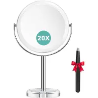 OEM Miroirs cosmétiques double face avec grossissement 1x/20x, miroir de table sur pied pivotant à 360°, miroirs de voyage amovibles pour les soins cosmétiques, les soins du visage et le rasage
