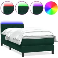 vidaXL Lit boxspring avec matelas & LED vert foncé 80x220 cm velours