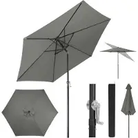 OEM Parasol XL - Résistant aux intempéries - Résistant aux UV - Avec mât métallique - Inclinaison à 45° - Largeur 300 cm - Avec sac de transport - Gris