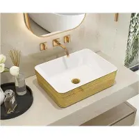 OEM Lavabo rectangulaire de luxe couleur or, 375 x 135 cm, pour meuble de salle de bains – lavabo en céramique décorative pour miroir de salle de bains – meuble de toilette – lavabo de surface