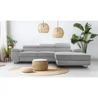 AX Living Canapé en velours côtelé gris clair forme L - Arborio R Salon 280cm