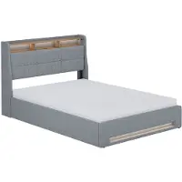 VitaliSpa Lit rembourré Christin gris/chêne 140x200 avec matelas, LED et connexion USB, Model 59805