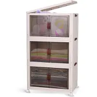 OEM Azomor Grande boîte de rangement pliable avec couvercle et porte magnétique, 72 litres, mobile et empilable
