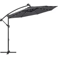 OEM Parasol avec éclairage LED, 32 ampoules, Ø 3 m, indice UPF 50+, gris, terrasse
