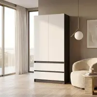 Happy Babies Armoire Novela, blanc anthracite, 2 portes | Armoire de chambre moderne 90 x 180 x 50 cm | Armoire pour le couloir et la chambre d'enfant, spacieuse