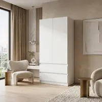 Happy Babies Armoire Novela, blanche, 2 portes | Armoire de chambre moderne 90 x 180 x 50 cm | Armoire pour le couloir et la chambre d'enfant, spacieuse