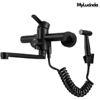 OEM Robinet de cuisine avec flexible – Montage mural et pivotant à 360° – 3 types de jets – Pour cuisines, salles de bains, restaurants et hôtels – Noir
