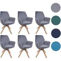 Mendler Lot de 6 chaises de salle à manger HWC-G67, chaises de table à manger et de cuisine avec accoudoirs, pivotantes, en bois et velours 320 g/m², MVG gris foncé