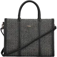 Rieker Sac à main pour femme, aspect raphia, coutures décoratives claires, modèle H1013, couleur : noir