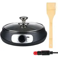 All Ride Plaque grill teppanyaki 24V - poêle électrique avec couvercle - grill électrique Ø26cm pour camion & camping - 250W - avec spatule en bois