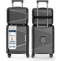 4FLY Ensemble de bagages à main à coque rigide , 2 pièces – valise cabine (54 x 36 x 19 cm) 30 L et trousse de toilette 18 L avec serrure TSA, port USB-C et roulettes doubles