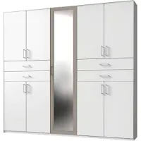 Wimex Armoire Taiga à portes battantes, 225 x 58 x 210 cm, blanche, 9 portes avec miroir (18921)