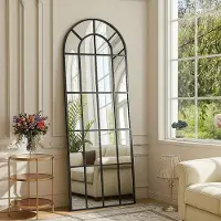 Youjia Miroir de salle de bain incurvé, miroir pleine longueur avec cadre en aluminium, cadre noir décoratif pour chambre à coucher ou entrée, dimensions : 60 cm x 165 cm (24'' x 65'')