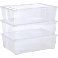 Markenlos 3 grands bacs de rangement de 25 l chacun avec couvercles transparents – bacs empilables et transparents