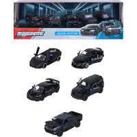 Majorette Lot de 5 Voitures Noires en métal avec Roue Libre, Suspension et Partie ouvrante, pour collectionneurs et Enfants à partir de 3 Ans, 7,5 cm chacune