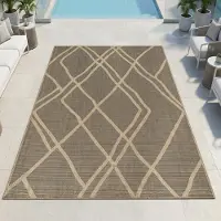 Teppichhome24 Tapis d'extérieur à motifs graphiques, résistant aux intempéries, pour terrasse ou balcon, marron-beige, dimensions : 80 x 150 cm