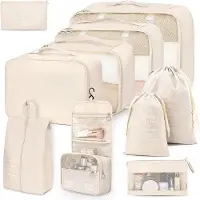 OEM Organiseur de voyage résistant à l'eau - Lot de 10 pochettes pour bagages - Accessoires de voyage et pochettes de cabine - Crème