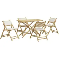 vidaXL Ensemble Bistro 5 pièces pliable avec coussins blanc crème en bambou