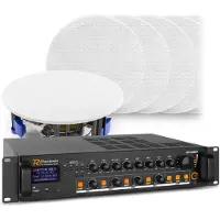 Power Dynamics geluidsinstallatie met versterker met Bluetooth en 12 witte plafondspeakers (6) - 100V (Passif), Haut-parleur PA, Blanc