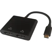 Deltaco USB-C til 2 x Displayport 4K/60Hz HUB (USB-C, 10 cm), Adaptateur données + vidéo, Noir