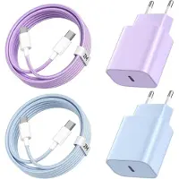 No Brand MEVRONISSHOP-2Pack Chargeur iPhone Charge Rapide, 20W Chargeur USB C Charge Rapide Type C Prise avec 2M Câble USB C pour iPhone 16 Pro/16 Pro Max/16 Plus/15 Pro/15 Pro Max/15 Plus - Violet+Bleu