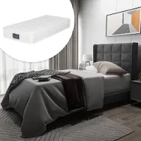 OKWISH Lit Gigogne 140x200 cm - Lit Multifonction en Tissu Flanelle Gris Clair avec Éclairage LED, Port USB et Rangements Intégrés, Sans Matelas