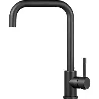 Unyqoos Robinet de cuisine noir en acier inoxydable 304 – Mitigeur à levier unique avec bec rotatif à 360°, cartouche en céramique et aérateur ABS économisant l'eau