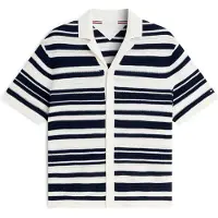 Tommy Hilfiger Vestes en maille 'Regular Fit Breton Stripe Short Sleeve' écru / bleu marine