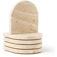 OEM Lot de 5 dessous-de-verre en travertin, beige, avec base en liège, antidérapants, pour la table, le bar, le bureau, la maison (DL020)