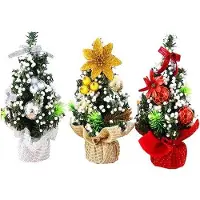 OEM Sapins de Noël - Lot de 3 mini sapins de table bleus, verts et rouges avec socle en bois, décorations pour la décoration de fêtes à la maison