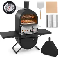 Costway Four à pizza d'extérieur au feu de bois - Noir - 98 x 31 x 98 cm - Comprend une pierre à pizza, une pelle à pizza et une housse de protection