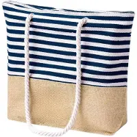 OEM Sac de plage en tissu imprimé, turquoise et blanc, 55 x 39 x 15 cm, coton et toile de jute