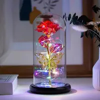 OEM Fleur lumineuse à LED pailletée dans un boîtier en verre, idée cadeau - Rouge